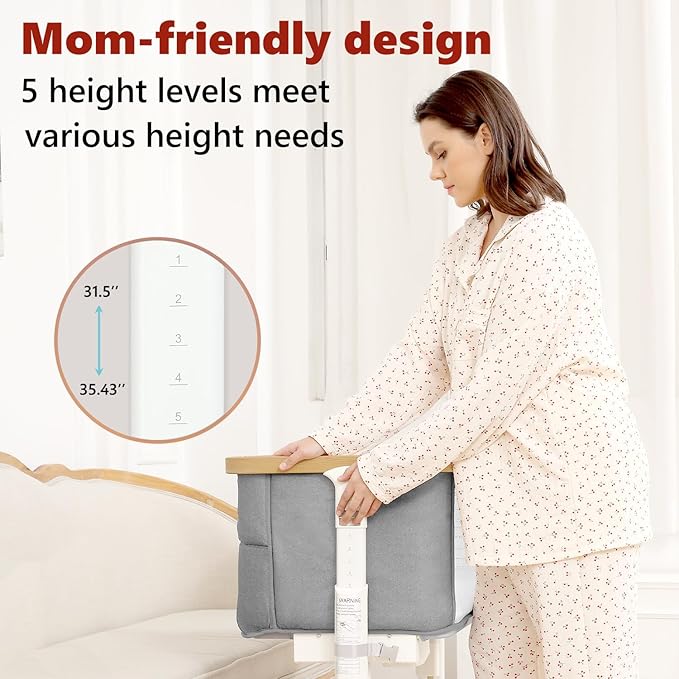 Rocking Bassinet for Baby Electric Automatic Bedside Sleeper Rocks Itself 3 Speed Auto Rolling Newborn Cradle 5 Height Adjustable with Music, Wheels, Storage, Dark Grey