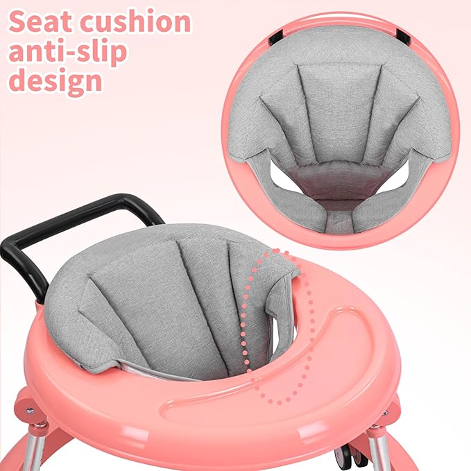 Baby Walker with Wheels: Adjustable Height & Foldable Design, Mute Wheels & Anti-Rollover Feature, Includes Footrest, Perfect for Boys & Girls 6-18 Months