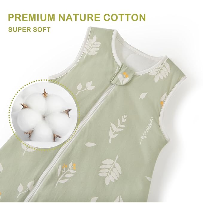 Super Soft Winter 2.5 TOG Sleep Sack with Feet, 100% Organic Cotton Warm Toddler Sleeping Sack with Legs, Foliage, Size L