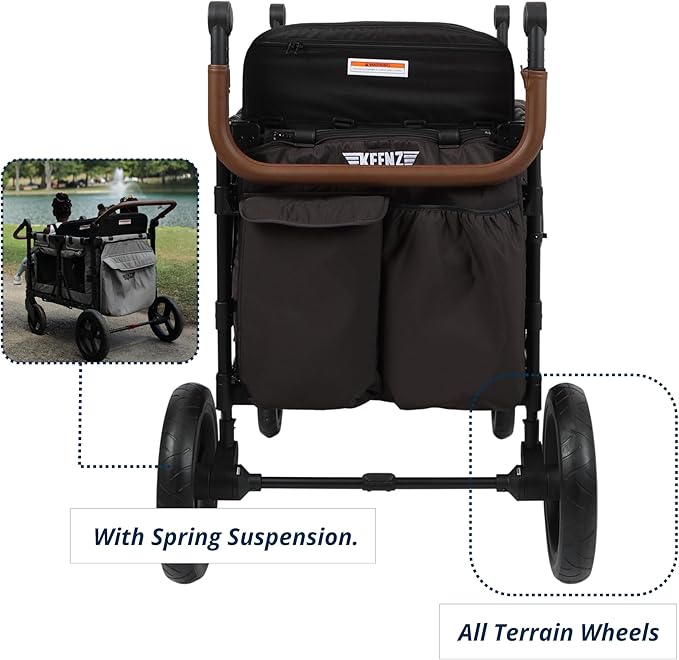Keenz VYOO Stroller Wagon with Canopy - Foldable Design for Easy Storage, 5 Seating Positions for Kids, Enhanced Child Safety, All-Terrain Mobility, 2-Passengers, Black