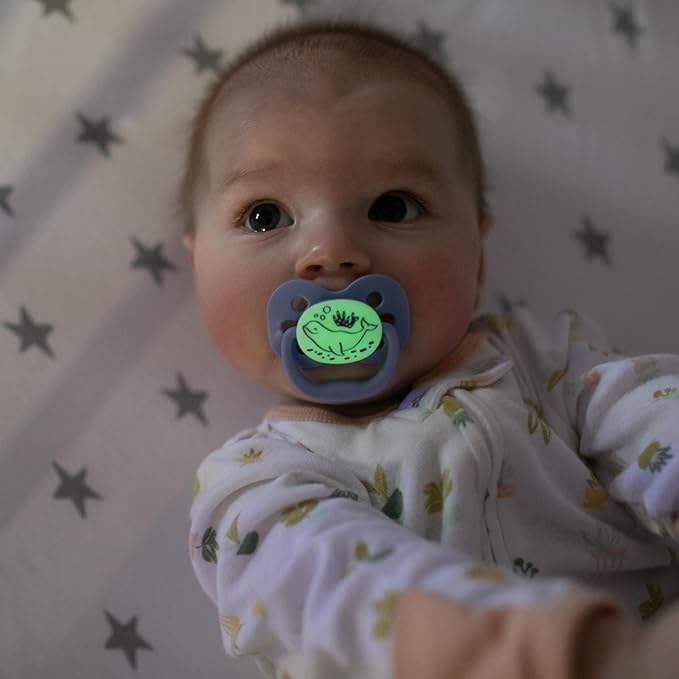 Dr. Brown's Advantage Glow-in-the-Dark Baby Pacifier, Fully Symmetrical Soother with Soft Silicone Bulb, Coral Ocean, 0-6m, BPA Free, 2 Pack