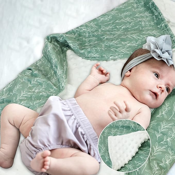 Green Sage Baby Blankets, Sage Toddler Blanket for Boys Girls, Dotted Backing, Double Layer, Crib Receiving Blanket, for Nursery/Stroller/Toddler Bed/Carseat, 30 x 40 Inch