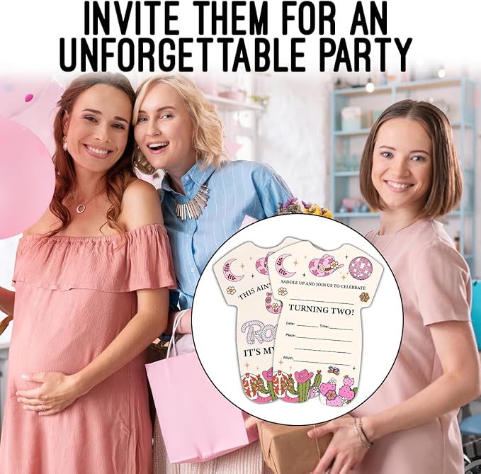 LyoGao Cowgirl 2nd Birthday Invitations - Rodeo Southwestern Western Cowgirl Second Birthday Party Fill in Invites Cards With Envelopes (20 Pack)