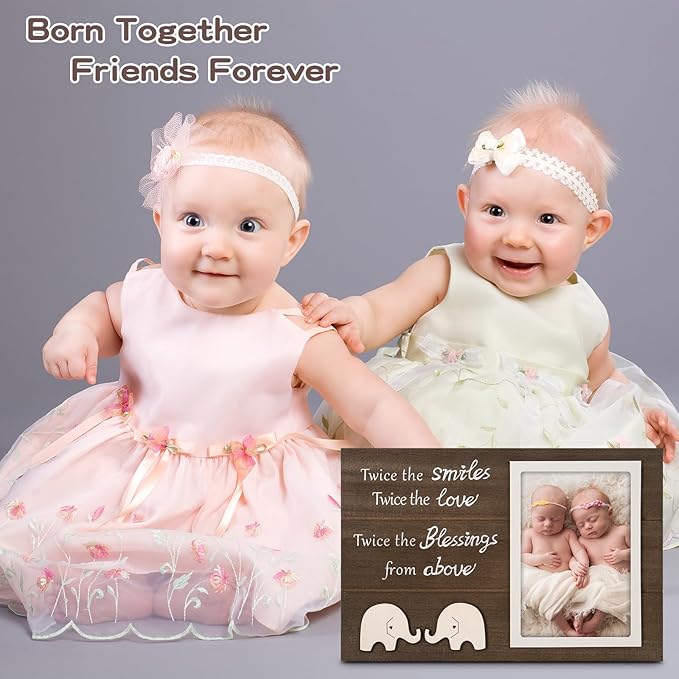 Twins Baby Picture Frame, Twin Pregnancy Announcement, Boy Girl Twins Wood Photo Frame, Twin Keepsake Gifts for New Mom Dad, Unique Twins Baby Shower Gifts, Nursery Decor, 4x6 Photo