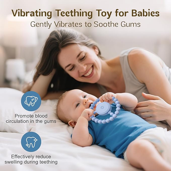Vibrating Sensory Chew Toy for Babies & Autism Support - USB Rechargeable Baby Teething Toy with 3 Vibration Modes, Safe Silicone Chewers for Toddlers 6+ Months(Blue)