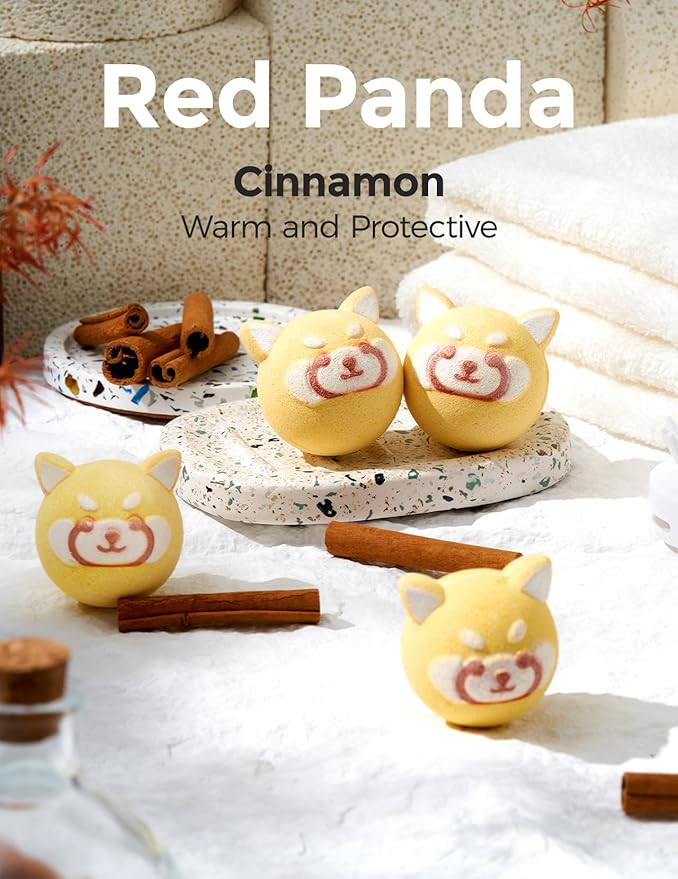 Momcozy Natural Essential Oil Bath Bombs,14 Pcs Bubble Bath Fizzy Balls with Red Panda Animal Shapes,Bath Bombs Gift Set for Kids Girls Boys Toddler,Ideal Gift for Children's Day,Bath Bomb