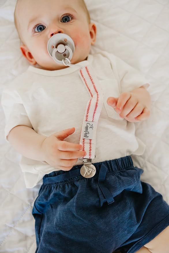 Copper Pearl Pacifier Clip 3-Pack - Stylish Stainless Steel Pacifier Holder Clip for Baby Girls and Boys - Baby Pacifier Clips for No More Floor Drops - Slugger