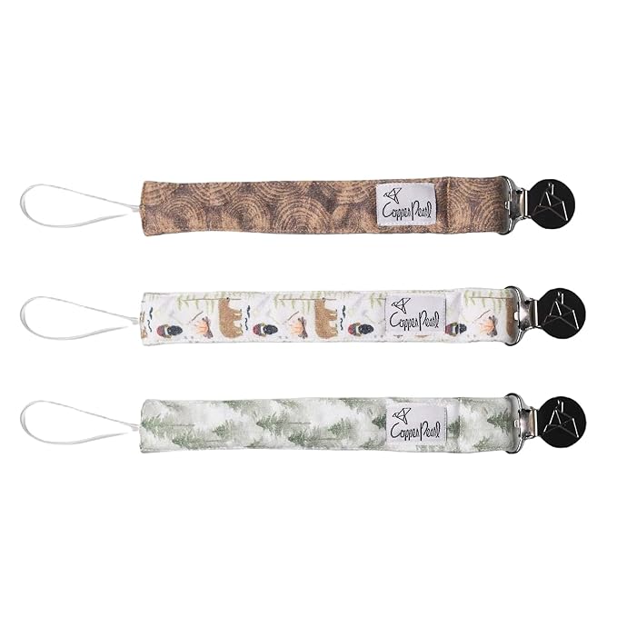 Copper Pearl Pacifier Clip 3-Pack: Premium Knit Binky Clips for Baby Girls and Boys - Stylish Stainless Steel Pacifier Holder Clip - Baby Pacifier Clips for No More Floor Drops - Lumberjack