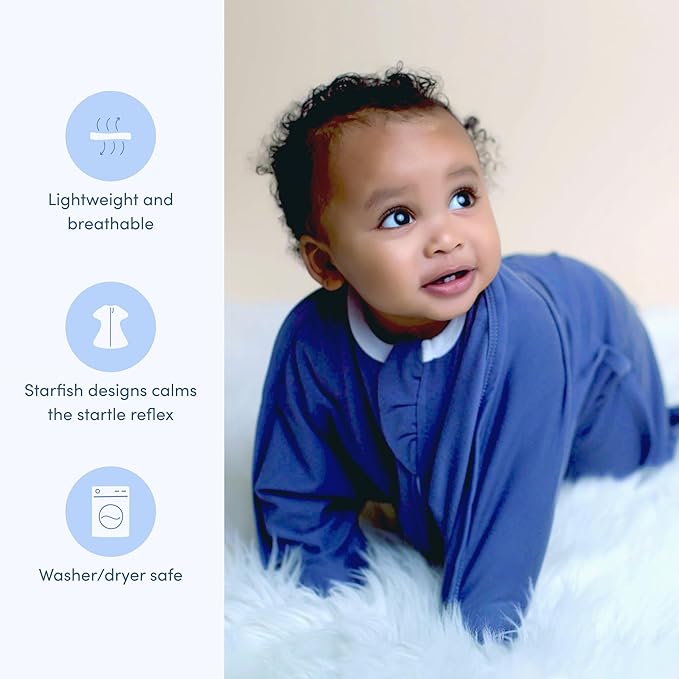 SleepingBaby Zipadee-Zip Transition Swaddle - Cozy Baby Swaddle Blanket with Zipper Convenience - Roomy Wearable Blanket for Easy Diaper Changes - Classic Navy, X-Small (3-6 Month)