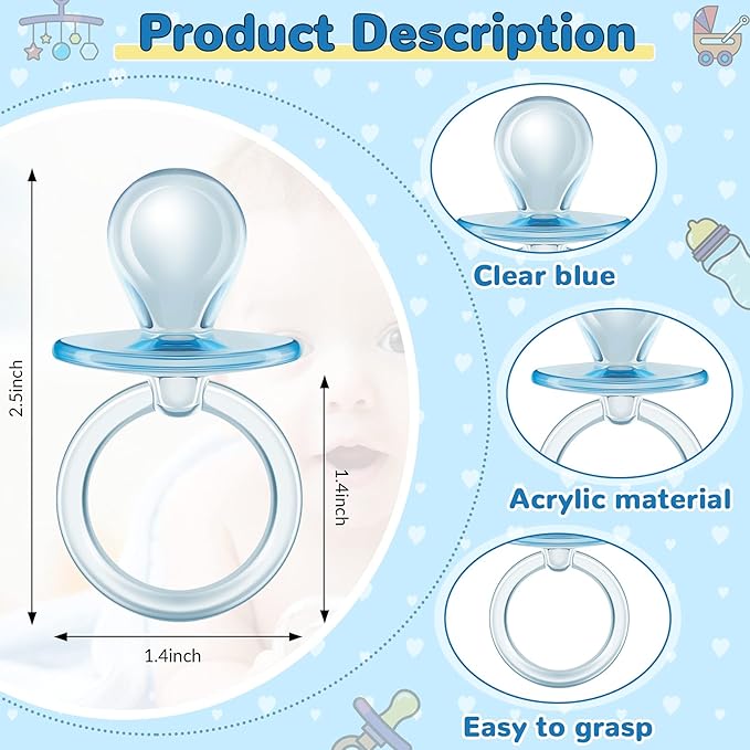 Jetec 48 Pieces 2.5 Inch Acrylic Baby Pacifiers Gender Reveal Party Decorations for DIY Baby Shower Birthday Party Favors(Blue)