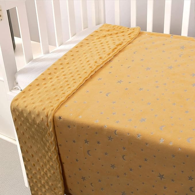 Baby Blanket for Boys Girls Soft Minky with Double Layer Dotted Backing, Star and Moon Printed 30 x 40 Inch Receiving Blanket (Ginger)