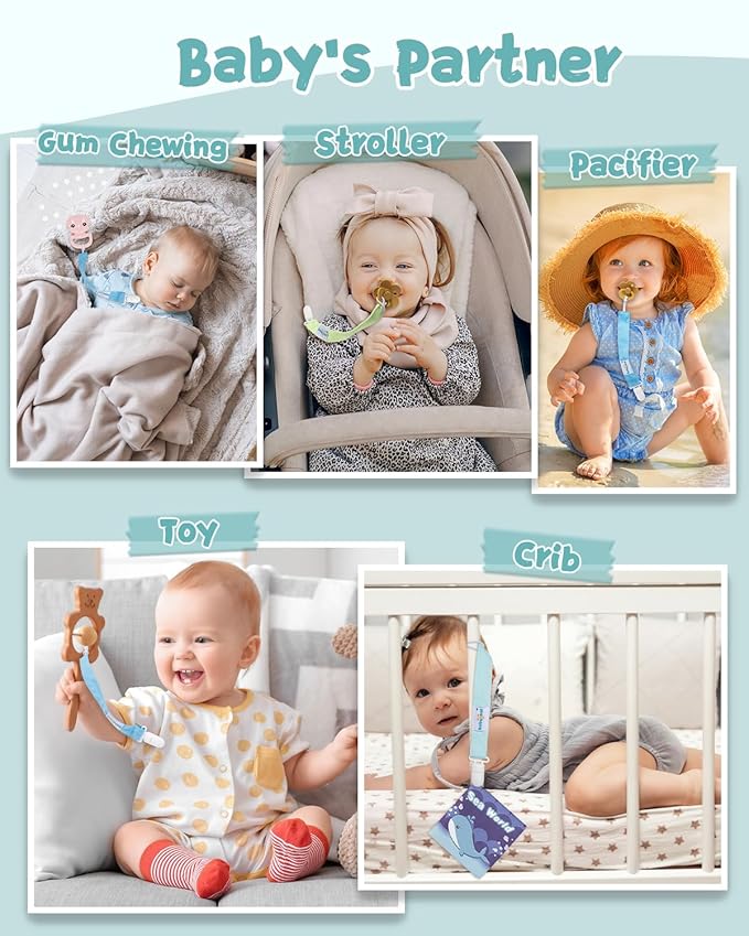 Babygoal Hawaii Pacifier Clips 8 Pack, Pacifier Holder Clips for Baby Boys and Girls Fits for Most Pacifier, Binkie Styles & Baby Teethers & Toys and Gift-Neutral Color 8PB28