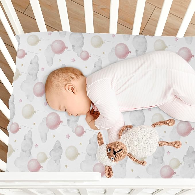 Baby Crib Sheets Balloon Cloud Crib Sheets for Boys Girls,Neutral Bassinet Toddler Bed Play Sheets Breathable Soft and Portable 52 * 28 * 9in
