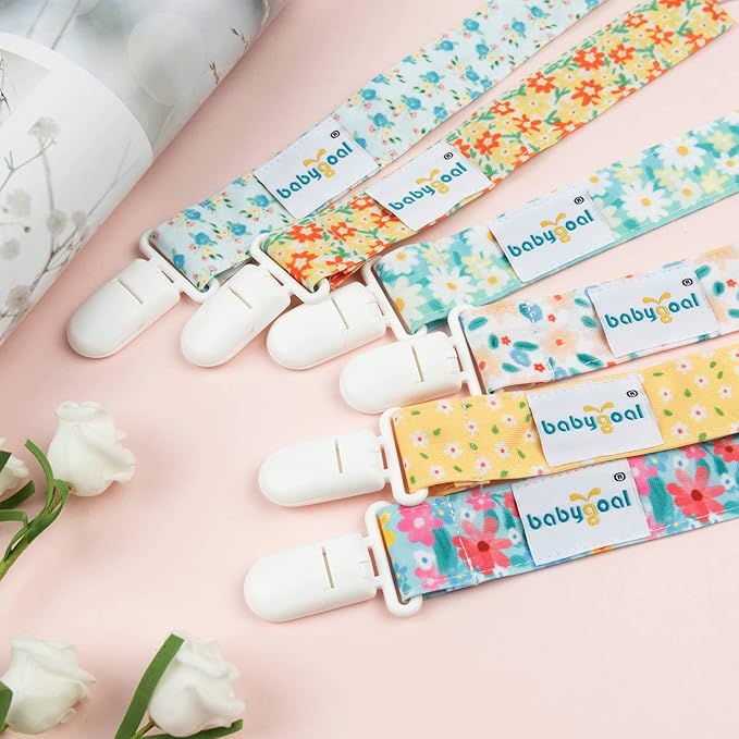 Babygoal Floral Pacifier Clips, 6 Pack Binky Paci Holder Clips and Leash for Boys and Girls Fits for Most Pacifier, Binkie Styles & Baby Teethers & Toys and Gift 6PS31