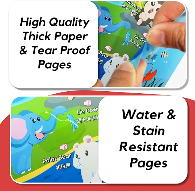 ZEENKIND Chinese English Learning Sound Book for Kids 2 3 4 5 6 Years Old, 420 Words to Learn in Chinese Cantonese Mandarin, Interactive Audio Talking Book, Educational Bilingual Toys for Toddlers