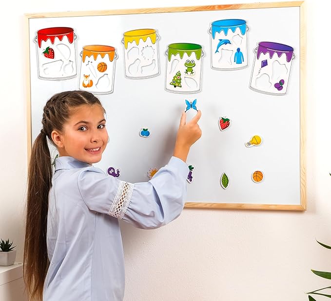 Simply magic 11 Jars Magnetic Color Sorting Set - Color Sorting Toys for Toddlers, Magnetic Shapes, Learning Colors Recognition Magnets, Color Matching Games for Toddlers, Preschool Circle Time