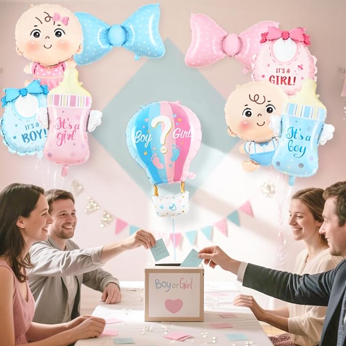 Gender Reveal Decoration Set - Includes Boy or Girl Baby Shower Foil Balloon for Boy or Girl Baby Shower Party Decoration 9 Pcs