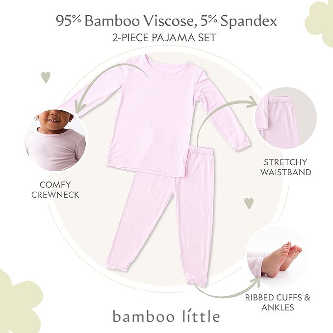Toddler Pajamas – 95% Bamboo Viscose, 5% Spandex – Soft, Breathable Long-Sleeve Pajama Set for Kids, Sleepwear, Imported