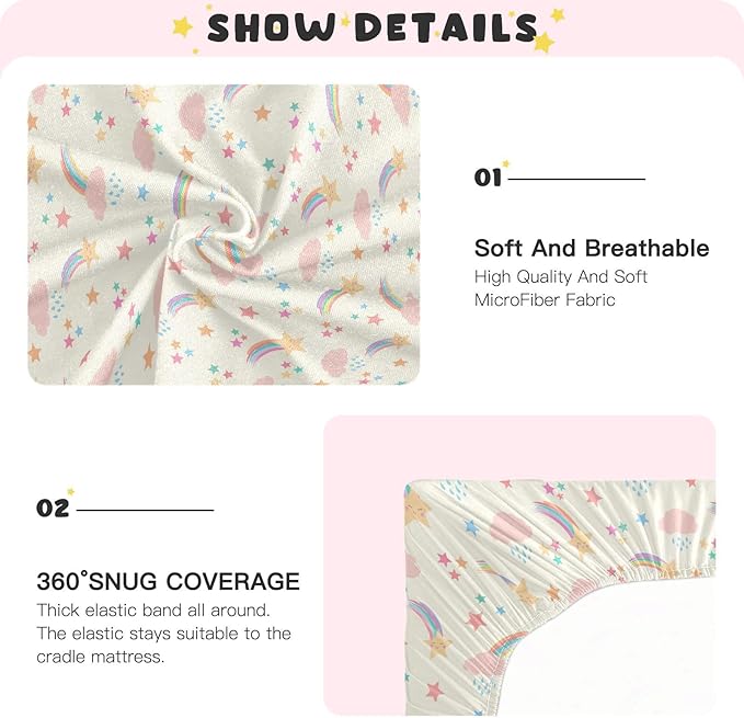 Shooting Star Crib Sheets for Neutral Bassinet Play Sheets,Sheets Toddler Bed Sheets for Baby Boys Girs 39 * 27 * 5in