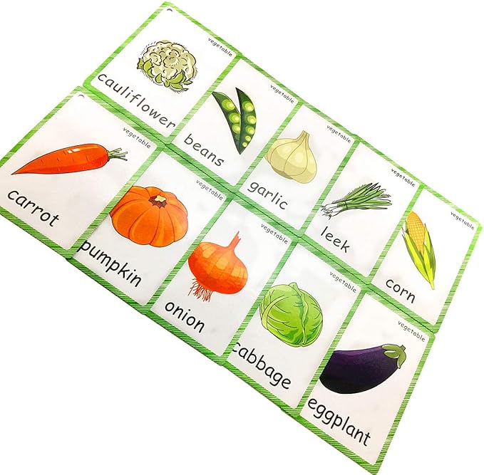 Set of Vegetables Flash Cards for Toddlers(20 pc) | Kids Learning Flashcard & Montessori Pocket Cards Toys | Perfect for Pre-K Decor Background Wall Stickers, Teacher/Autism Therapists Tools