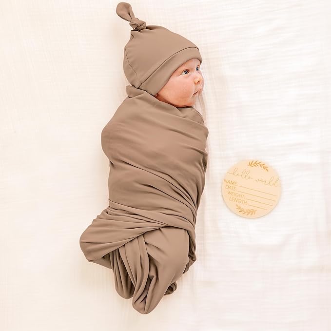Konssy Baby Girl Newborn Receiving Blanket with Matching Headband and Beanie Set Baby Swaddle Nursery Swaddle Wrap