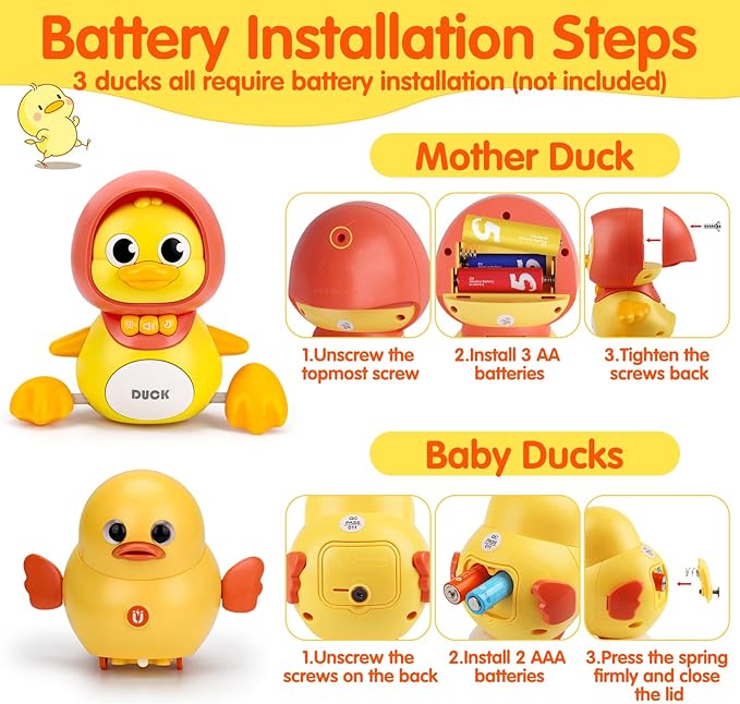 Baby Toys 6-12 Months Musical Duck Toy Set 3 4 5 6 7 8 9 10 Month Old Tummy Time Infant Newborn Crawling Moving Light Up Toys for Babies 9-12-18 Months Birthday Shower Gifts for 1 Year Old Boy Girl