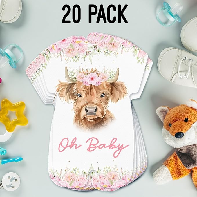 LyoGao Highland Cow Baby Shower Invitations for Girl - Pink Floral Cow Baby Shower Party Fill in Invites Cards With Envelopes (20 Pack)