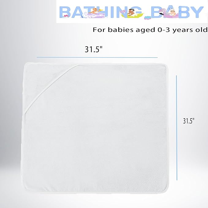 Baby Hooded Towels 31.5 * 31.5" Bath Towel for Newborn Toddler Infant Shower Gifts Ultra Absorbent Soft Bathrobe Blanket Boys and Girls (Snow-White)