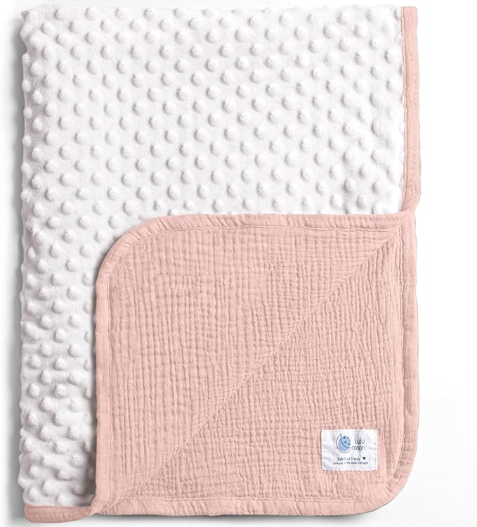 lulumoon Baby Blanket for Newborn Receiving: Minky Dot & Muslin Lightweight - Thermal Blanket Gift for Baby Shower & Hospital Welcoming 30"x40"(Pink)