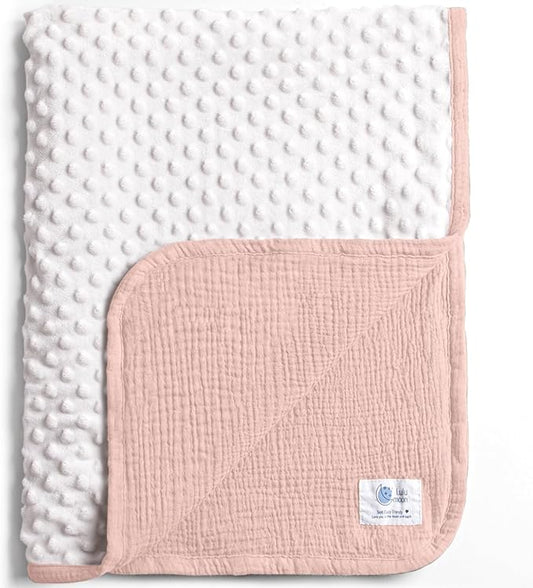 lulumoon Baby Blanket for Newborn Receiving: Minky Dot & Muslin Lightweight - Thermal Blanket Gift for Baby Shower & Hospital Welcoming 30"x40"(Pink)