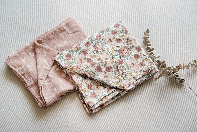 Little Jump 2 Pack Western Wild Flowers Muslin Swaddle Blankets for Baby Girls, Receiving Blanket Large 47 x 47 inches, Soft Breathable Muslin Baby Blanket for Newborn(Vintage Floral)