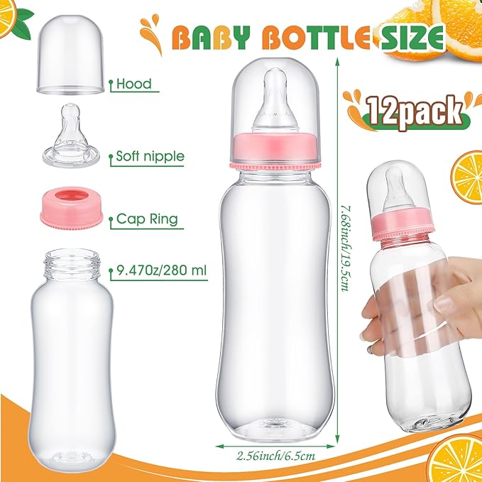 TrelaCo Little Cutie Cool Baby Shower Games Bottle Chug Sign Wooden Orange Theme Gift Sets Gender Reveal Party Favors and 12 Pcs Baby Bottle Shower Favor for Games Gender Reveal