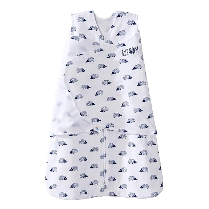 HALO 100% Cotton Sleepsack Swaddle, 3-Way Adjustable Wearable Blanket, TOG 1.5, Navy Hedgehog, Newborn, 0-3 Months