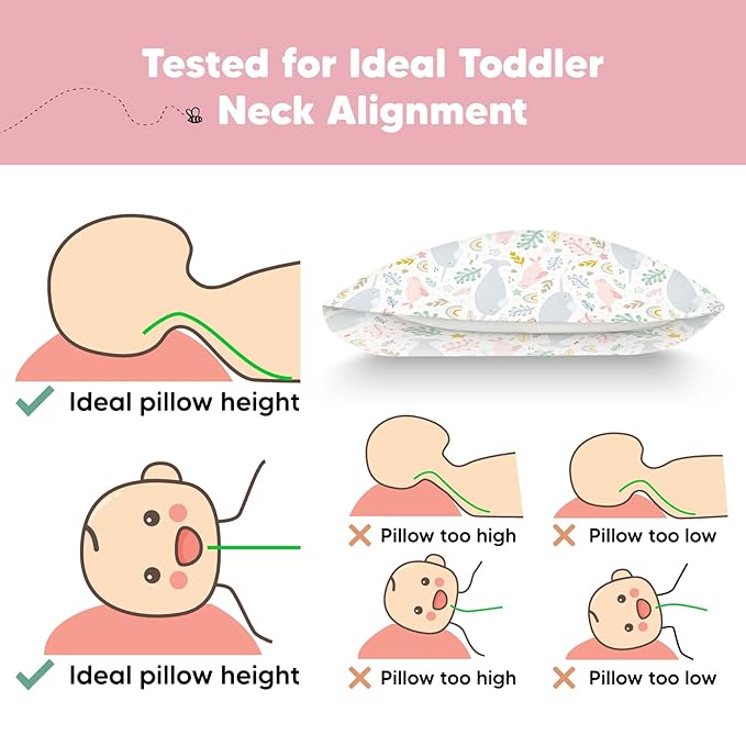 Toddler Pillow with Pillowcase - 13x18 My Little Dreamy Kids Travel Bed Pillows for Sleeping, Organic Cotton Small Pillowcase, Soft & Breathable, Machine Washable, Toddlers 2-5 Years Old (Narwhal)