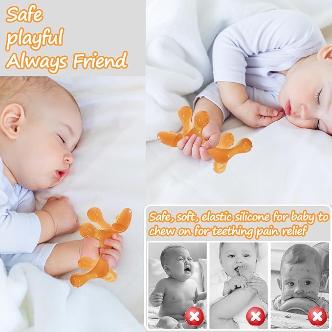 WAJIAYON 2 Pack Amber Oil Baby Teething Toys for Babies 0-6 Months,Silicone Baby teethers for Babies 3-6 Months,Freezer BPA Free Super Soft and Textured 6 to 12 Months,Chew Infant Toys Gift-(Dog)