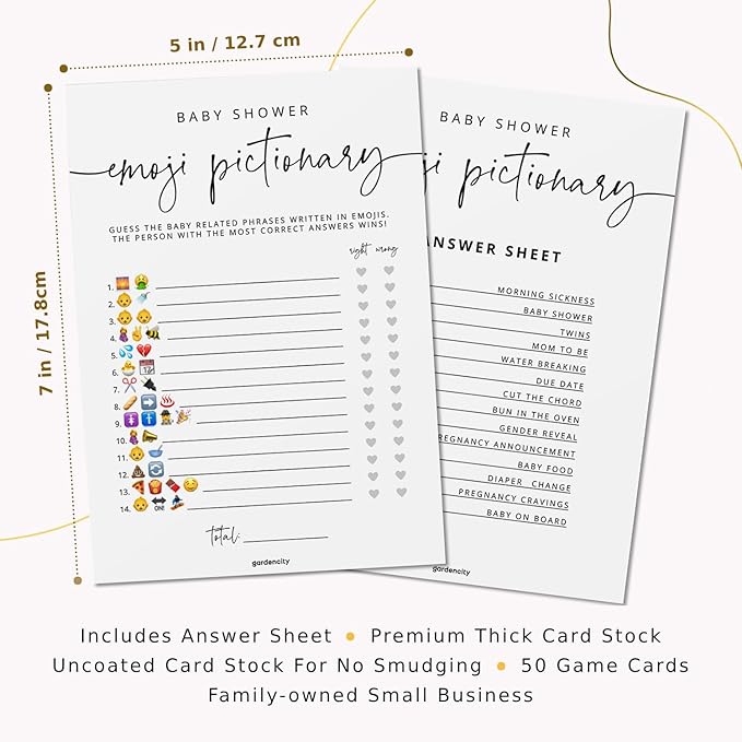 Baby Shower Emoji Pictionary Game, Baby Shower Games for Boy or Girl, 50 Cards, Minimalist
