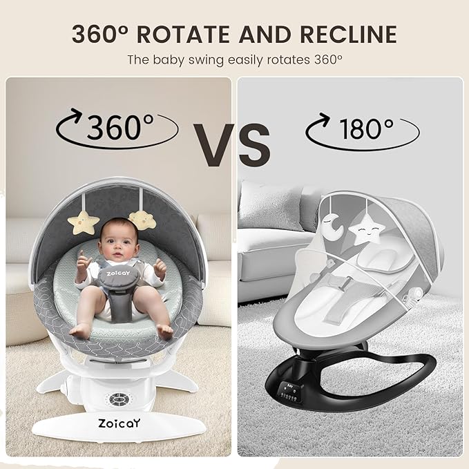3-in-1 Baby Swing for Infants with Motion Detection, Electric Baby Swing with 3 Swing Modes, 12 Lullabies & 5-Speeds & Removable Swing Seat, BT Enabled & 360Β°Rotating Seat and Manual Remote, Gray