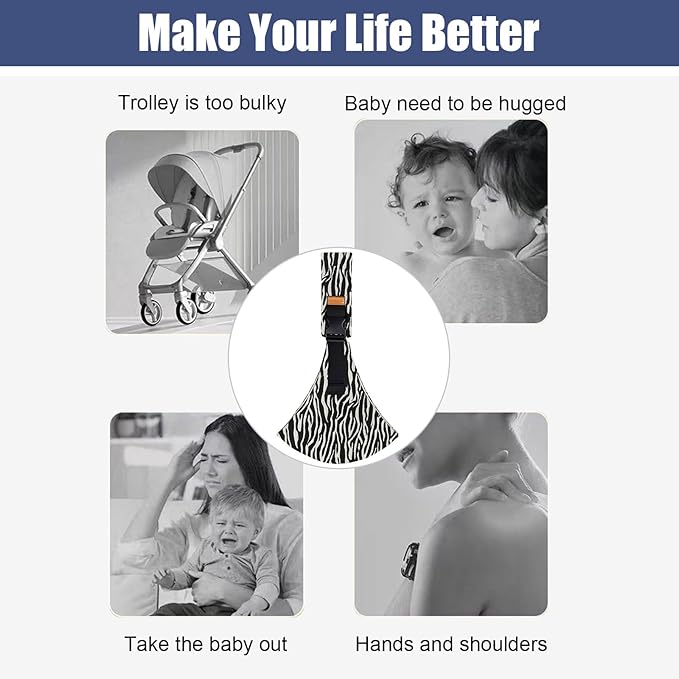 Baby Sling Carrier,Baby Carrier Newborn to Toddler,Adjustable and Lightweight Toddler Carrier(10-30lbs),Baby Sling with Safety Buckle(Cloth,Zebra)