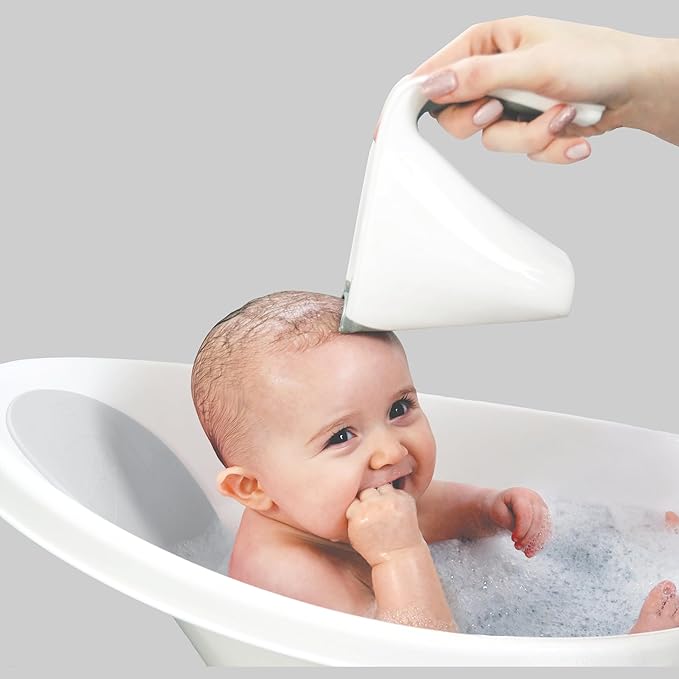 Newborn Baby Bath | Built in Support Bump and Soft Backrest | Suitable from Newborn | Bath Seat Support Includes Plug | White with Grey Backrest
