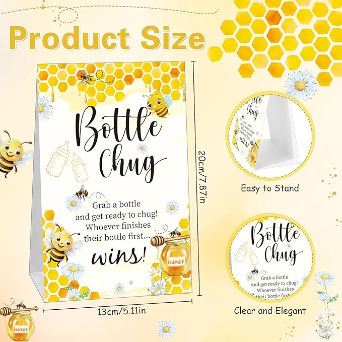TrelaCo Bottle Chug Baby Shower Game 20 Pcs Baby Bottles Shower Favor with 1 Bee Theme Sign for Gender Reveal Party Supplies Gifts(Yellow)