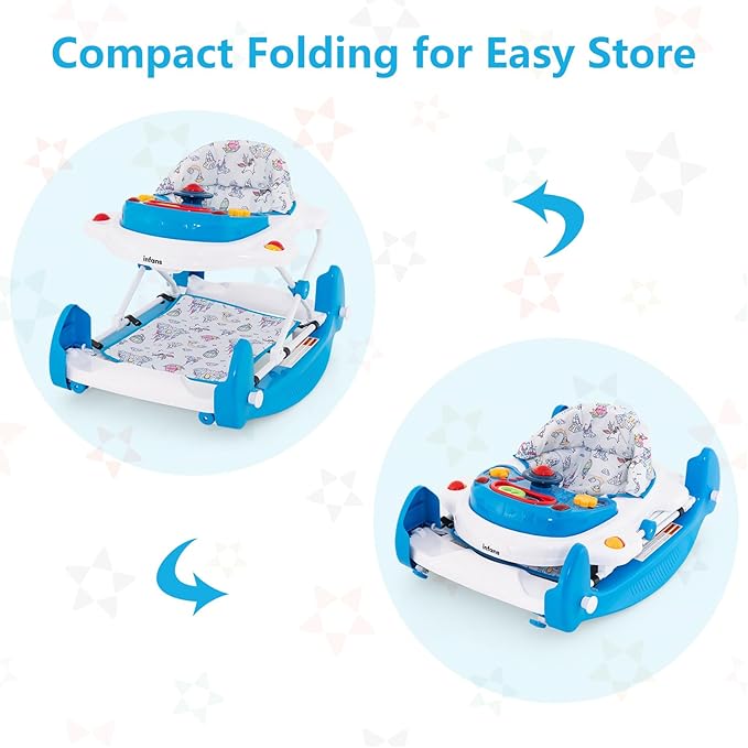 INFANS Baby Walker, 5 in 1 Behind Walker Learning Seated Rocker Bouncer with Removable Music Tray, Adjustable Height, Washable Seat Cushion, Foldable Activity Center for Toddlers (Unicorn)