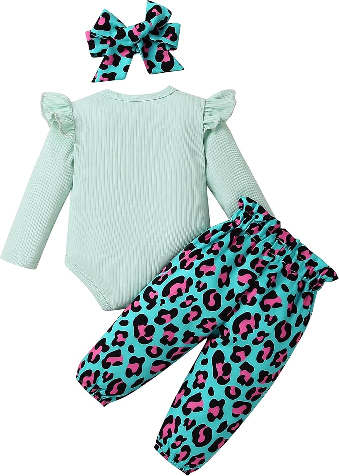 DISAUR Baby Girls Clothes Newborn Infant Baby Girls Outfit Long Sleeve Ruffle Romper Floral Pants Headband Sets 0-18 Months