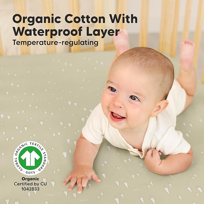 2-Pack Waterproof Crib Sheets for Boy, Girl - Organic Cotton 52X28 Fitted Crib Sheets Neutral,Crib Mattress Protector Sheets,Soft Toddler Bed Sheets,Washable Infant Fitted Baby Crib Sheets(Pine Grove)