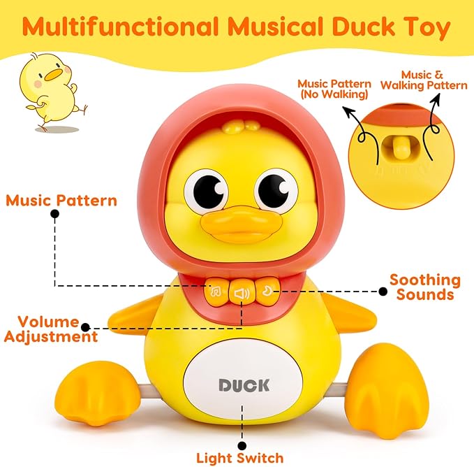 Baby Toys 6-12 Months Musical Duck Toy Set 3 4 5 6 7 8 9 10 Month Old Tummy Time Infant Newborn Crawling Moving Light Up Toys for Babies 9-12-18 Months Birthday Shower Gifts for 1 Year Old Boy Girl
