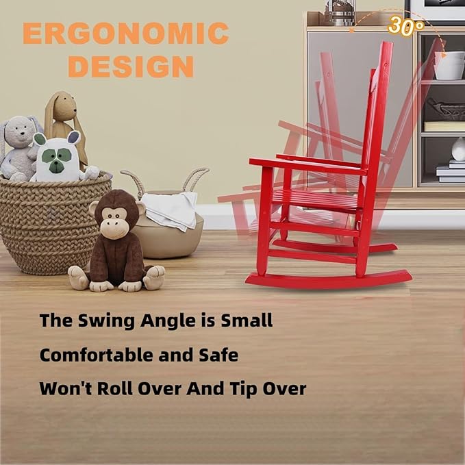 Kids Rocking Chair for Toddlers and Children Comfy Recliner Wooden Rocker for Baby Girls Outdoor Lounge Chair for Kids Age 6-10 Indoor Christmas Gift Red