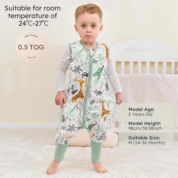 Yoofoss Toddler Sleep Sack with Feet 24-36 Months 100% Organic Cotton Baby Sleep Sack with Legs Toddler Wearable Blanket with 2-Way Zipper