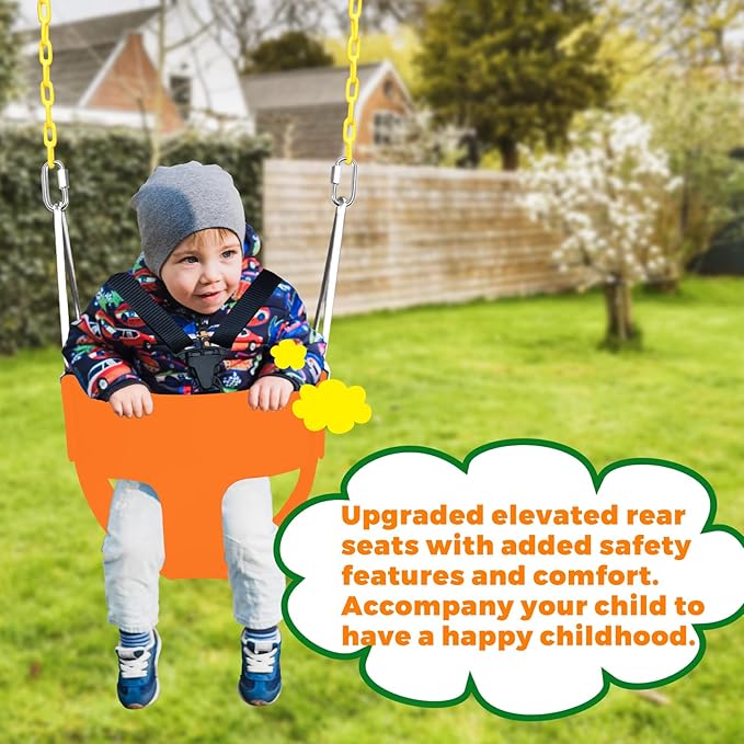 High Back Full Bucket Toddler Swing Seat with 3- Point Adjustable Safety Harness, 66 inch Detachable Chain,Suitable for Babies Aged 6-24 Months,Baby Swing for Swingset (Pink)