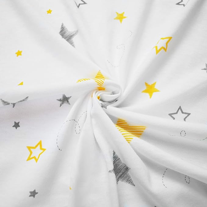 American Baby Company 3 Pack 100% Natural Cotton Fitted Crib Sheets 52" x 28" - Soft, Breathable, Hypoallergenic & Gentle Toddler Bed Sheets, Yellow Star/Yellow/Gray, Neutral for Boys & Girls