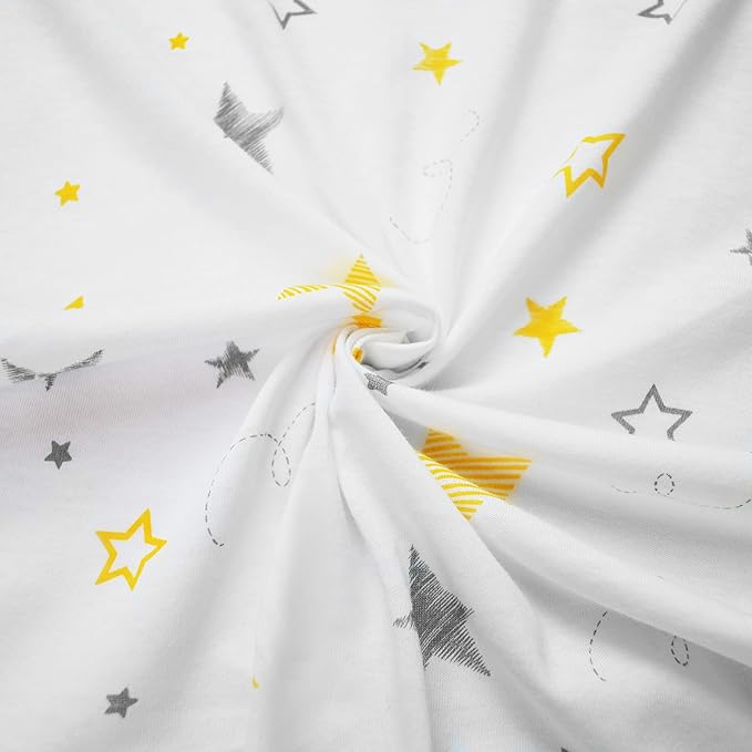 American Baby Company 3 Pack 100% Natural Cotton Fitted Crib Sheets 52" x 28" - Soft, Breathable, Hypoallergenic & Gentle Toddler Bed Sheets, Golden Yellow Star/Yellow/White, Neutral for Boys & Girls