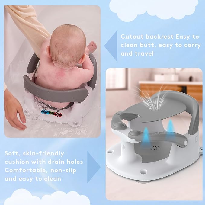 Baby Bath Seat for Babies Sitting Up with Temperature Alert+Soft Cushion+Suction Cup,Infant Bath Seat for Baby 6 Months & Up,Baby Bath Chair Toddler Bath seat for Bathtub Tub Blue